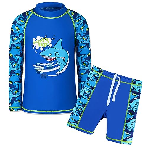 HUAANIUE Jungen Kinder Badeanzug 2-Teiliger Anti-UV UPF 50+ Kinder Jungen Strand Badeanzug mit Langen Ärmeln 4-14 Jahre (S254-Marine Blau, 11-12 Jahre) von HUAANIUE