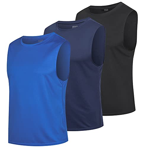 HUAKANG 3 Pack Tank Top Herren Ärmelloses Shirt Fitness Achselshirt Unterhemd Schnelltrocknendes Tanktop Gym Muskelshirt Sleeveless Funktionsshirt Sport Laufshirt für Männer(513-Black Navy Blue-S) von HUAKANG