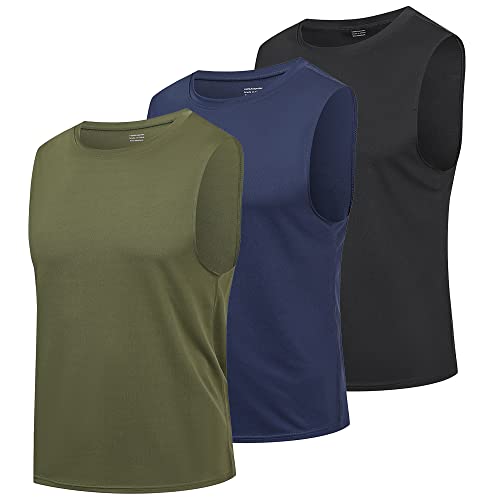 HUAKANG 3 Pack Tank Top Herren Ärmelloses Shirt Fitness Achselshirt Unterhemd Schnelltrocknendes Tanktop Gym Muskelshirt Sleeveless Funktionsshirt Sport Laufshirt für Männer(513-Black Navy Green-XL) von HUAKANG