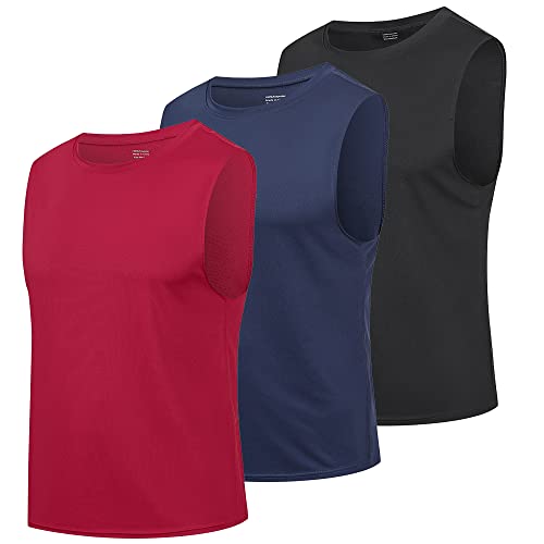 HUAKANG 3 Pack Tank Top Herren Ärmelloses Shirt Fitness Achselshirt Unterhemd Schnelltrocknendes Tanktop Gym Muskelshirt Sleeveless Funktionsshirt Sport Laufshirt für Männer (513-Black Navy Red-S) von HUAKANG