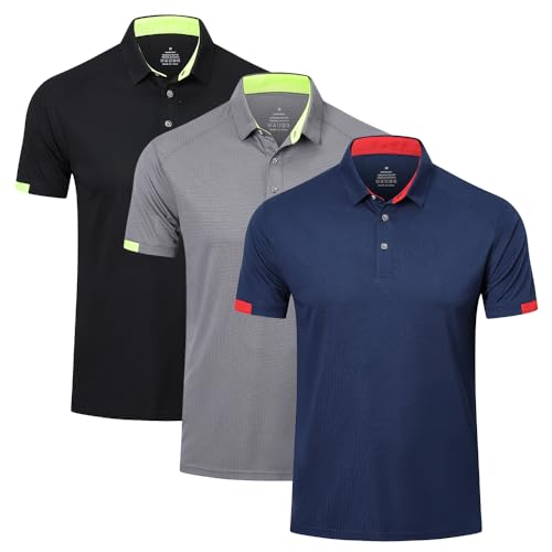 HUAKANG 3er Pack Poloshirt Herren Kurzarm Schnelltrocknend Atmungsaktives Casual Polohemd Tennis Polo Shirts Männer Sommer Outdoor Sports Golf T-Shirt 0506-Black Grey Navy-2XL von HUAKANG