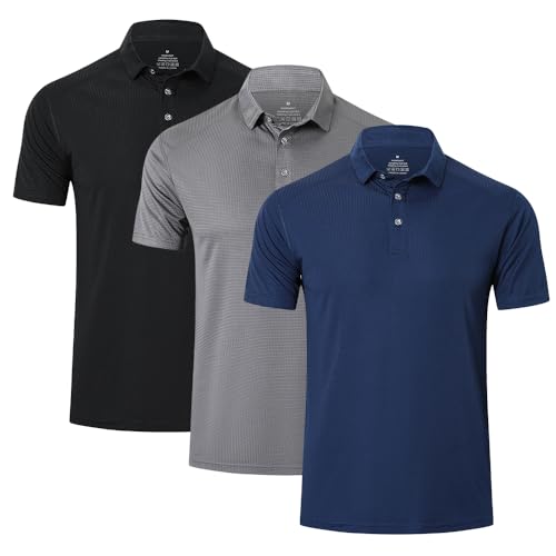 HUAKANG 3er Pack Poloshirt Herren Kurzarm Schnelltrocknend Atmungsaktives Casual Polohemd Tennis Polo Shirts Männer Sommer Outdoor Sports Golf T-Shirt 0506-C-Navy-2XL von HUAKANG