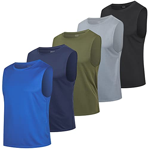 HUAKANG 5 Pack Tank Top Herren Ärmelloses Shirt Fitness Achselshirt Unterhemd Schnelltrocknendes Tanktop Gym Muskelshirt Sleeveless Funktionsshirt Sport Laufshirt für Männer(511-Blue-2XL) von HUAKANG