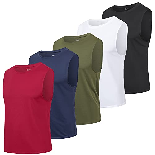 HUAKANG 5 Pack Tank Top Herren Ärmelloses Shirt Fitness Achselshirt Unterhemd Schnelltrocknendes Tanktop Gym Muskelshirt Sleeveless Funktionsshirt Sport Laufshirt für Männer(511-Red-2XL) von HUAKANG