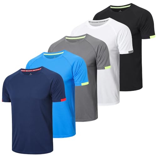 HUAKANG 5er Pack Sport Herren Tshirt Funktionsshirt Schnelltrocknend Sport T Shirts Männer Trainingsshirt Fitness Gym Running Laufshirt Kurzarm 0717-Black White Navy-2XL von HUAKANG