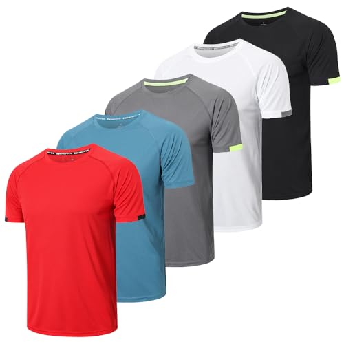 HUAKANG 5er Pack Sport Herren Tshirt Funktionsshirt Schnelltrocknend Sport T Shirts Männer Trainingsshirt Fitness Gym Running Laufshirt Kurzarm 0717-Black White Red-2XL von HUAKANG