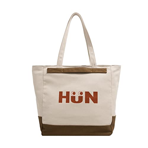 Damen-Canvas-Tasche, Shopper mit Reißverschluss, lässige Handtaschen, große Kapazität, Einkaufs-Umhängetasche, Geldbörse, schlicht, modisch, Hobo-Taschen, Beige, AS THE PIC SHOW von HUANIZI