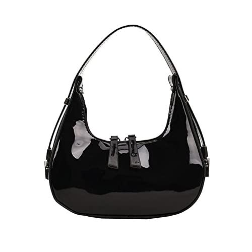 Fashion Moon Bags PU Leder Unterarmtasche mit Reißverschluss Schultertasche All-Match Handtasche Geburtstagsgeschenk Luxus Tasche, Schwarz, AS THE PIC SHOW von HUANIZI