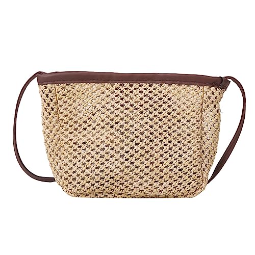 HUANIZI 2023 Umhängetasche, quadratisch, Strohgewebe, modische Schultertasche für Damen, Mädchen, Freizeit, Damen, Braun, 16x5.5x14cm von HUANIZI