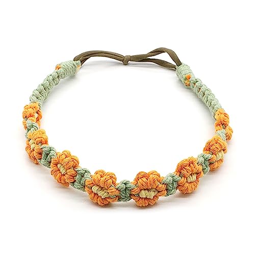 HUANIZI Bohemian-Blumen-Stirnband für Damen, Vintage-Stil, ethnisches Baumwollseil, Haar-Accessoire, handgefertigter gestrickter Kopfschmuck, Party-Haarband von HUANIZI