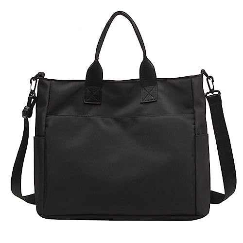 HUANIZI Damen Handtasche Nylon Große Schulter Crossbody Tasche Hobo Taschen für Einkaufen Reisen Casual Alltag, Schwarz, 38x14x31cm von HUANIZI