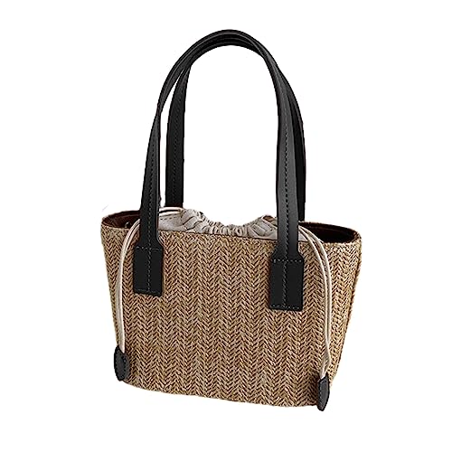 HUANIZI Damen-Umhängetasche aus Stroh, große Kapazität, handgewebt, Handtasche, modisch, Strandtasche, trendige Kuriertasche, Schwarz, 14.5x20x9cm von HUANIZI