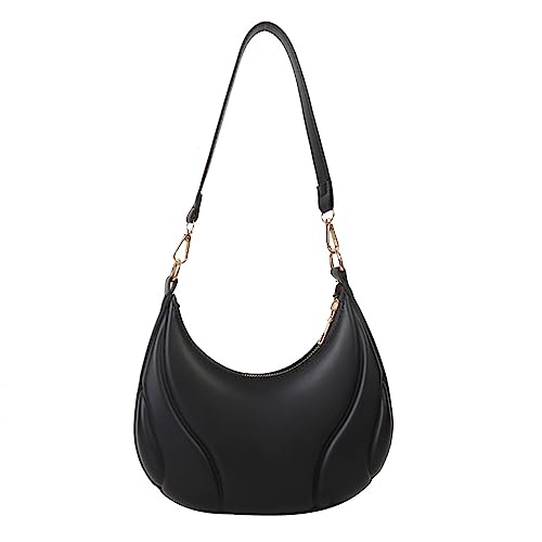 HUANIZI Freizeittasche, legere Achseltasche, große Kapazität, Schultertasche, Mädchen, Damen, einfarbig, trendige Tasche, Hobo-Tasche, Unterarmtasche, Schwarz, 21x6x19.5cm von HUANIZI