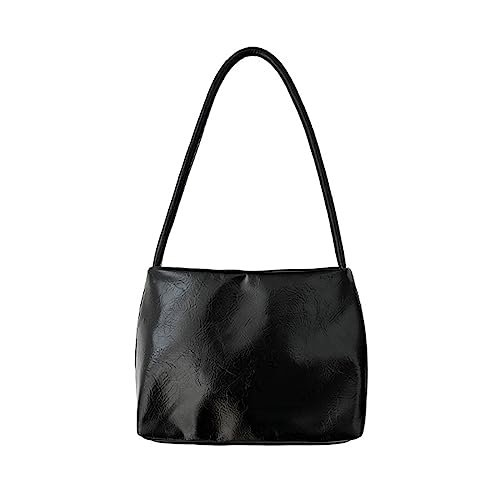 HUANIZI Freizeittasche, legere Achseltasche, große Kapazität, Schultertasche, Mädchen, Damen, einfarbig, trendige Tasche, Hobo-Tasche, Unterarmtasche, Schwarz, 25.5x9.9x19cm von HUANIZI