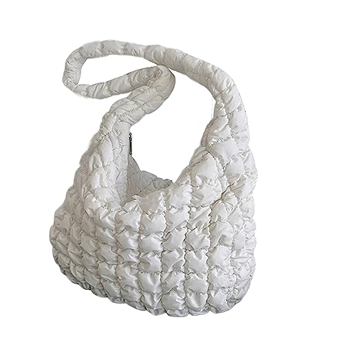 HUANIZI Gefaltete Wolkentasche, gerüschte Umhängetasche, modische Handtasche für Damen, Mädchen, Polyester, Hobo-Tasche, Weiss/opulenter Garten, 45x31x11cm von HUANIZI