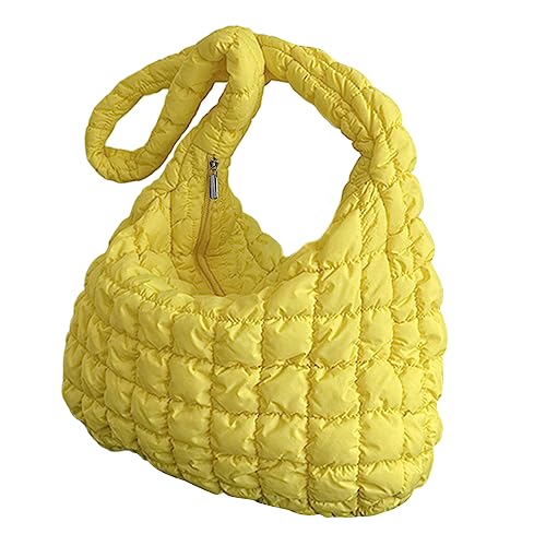 HUANIZI Gefaltete Wolkentasche, gerüschte Umhängetasche, modische Handtasche für Damen, Mädchen, Polyester, Hobo-Tasche, gelb, 45x31x11cm von HUANIZI