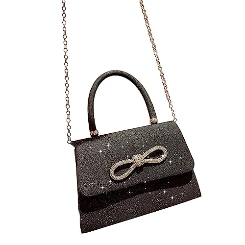 HUANIZI Glitzer-Geldbörse, Schleife, Strass, Abendtasche, Party, Hochzeit, Clutch, Damen-Handtasche, Damen, Mädchen, Cocktail, Crossbody-Tasche, Schwarz, 20 * 13 * 5cm von HUANIZI