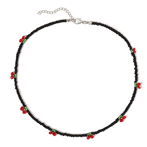 HUANIZI Handgefertigte Halskette mit Kirschreisperlen, Choker-Halskette für Damen, modisch, Bohemian-Stil, Schlüsselbeinkette, Party, Statement-Halsketten, Schmuck von HUANIZI