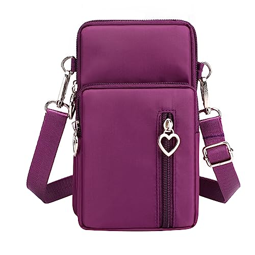 HUANIZI Handy-Tasche für Mädchen und Damen, modische Umhängetasche, Nylon, Bargeld-Kartenhalter, Haspe, Schultertasche, Geldbörse, Handtasche, Fuchsia, Small von HUANIZI