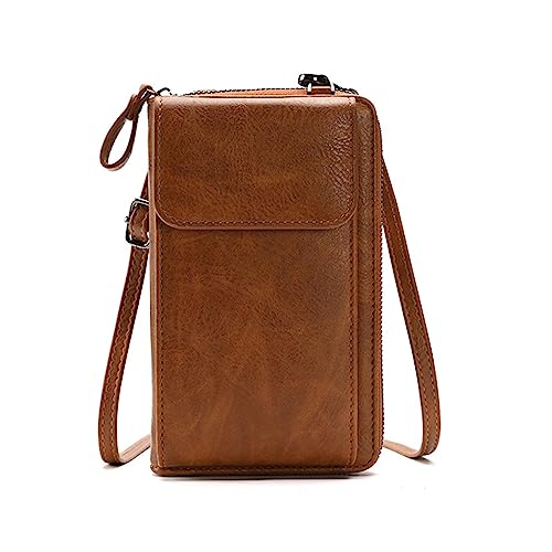 HUANIZI Handytasche für Mädchen und Damen, modisch, Umhängetasche, PU-Leder, Geldkartenhalter, Haspe, Schultertasche, Handtasche, Braun, 11x5x18cm von HUANIZI