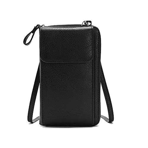 HUANIZI Handytasche für Mädchen und Damen, modisch, Umhängetasche, PU-Leder, Geldkartenhalter, Haspe, Schultertasche, Handtasche, Schwarz, 11x5x18cm von HUANIZI