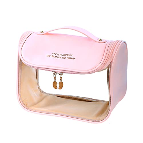 HUANIZI Kosmetiktasche mit großem Fassungsvermögen, transparent, Kulturbeutel, Make-up-Tasche, tragbarer Kulturbeutel, Organizer mit Griff, für Damen und Mädchen, Pink, AS THE PIC SHOW von HUANIZI