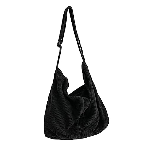 HUANIZI Modische Damen-Umhängetasche aus Kordsamt, japanisches süßes Mädchen, Kuriertasche, einfache Umhängetasche, große Kapazität, Schwarz, As picture shown von HUANIZI