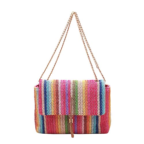 HUANIZI Modische Damen-Umhängetasche mit Regenbogenstreifen, Kette, Umhängetasche, Umhängetasche, Kuriertasche für Mädchen, Handtasche, Damen-Handytasche, farbe, 24x9x17cm von HUANIZI