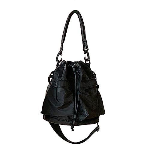 HUANIZI Modische Nylon-Beuteltasche, plissiert, großes Fassungsvermögen, weiche Umhängetasche, Handtasche, lässige Damen-Schultertasche, Schwarz, 33x14x29cm von HUANIZI