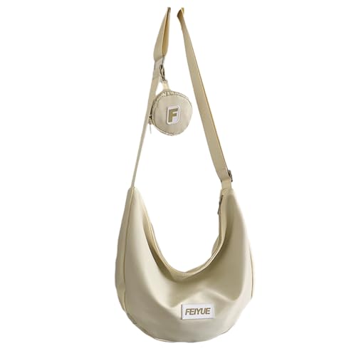 HUANIZI Modische Nylon-Umhängetasche, Knödeltasche, einfache Tasche, Schultertasche, Handtasche für Damen und Mädchen, Beige, 22x40x11cm von HUANIZI