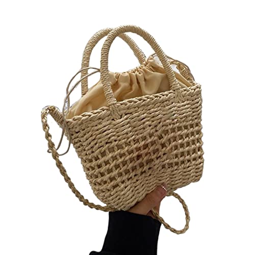 HUANIZI Modische Schultertasche aus gewebtem Stroh, für Damen, Handtasche, für Urlaub, Strand, Reisen, Clean Beige, AS THE PIC SHOW von HUANIZI