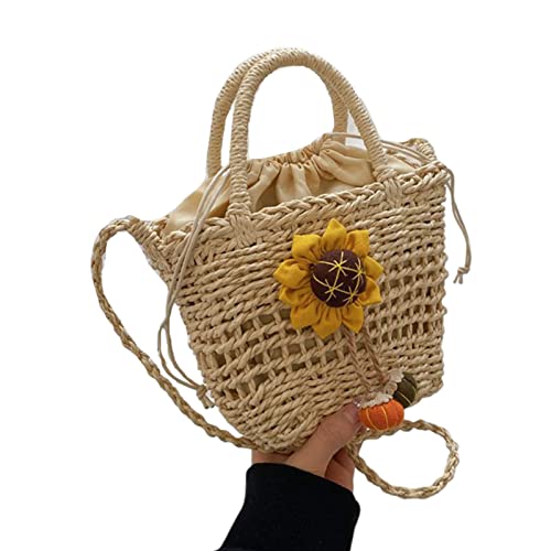 HUANIZI Modische Schultertasche aus gewebtem Stroh, für Damen, Handtasche, für Urlaub, Strand, Reisen, Sonnenblume, Weiß, AS THE PIC SHOW von HUANIZI