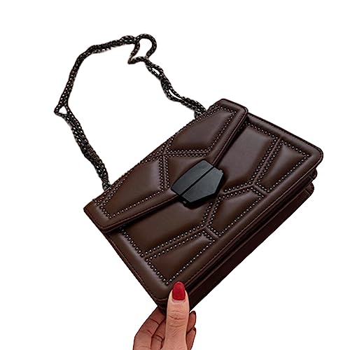 HUANIZI Nietenkette, PU-Umhängetasche, für Damen, einfache und elegante Umhängetasche, Luxus-Handtasche, Kaffee, 23.5x16.5cm von HUANIZI