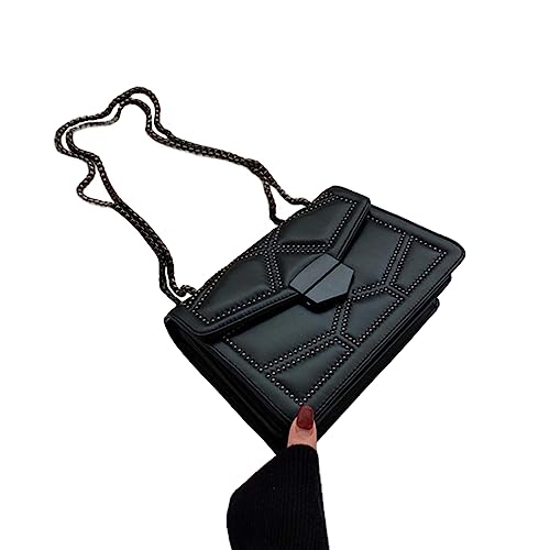 HUANIZI Nietenkette, PU-Umhängetasche, für Damen, einfache und elegante Umhängetasche, Luxus-Handtasche, Schwarz, 23.5x16.5cm von HUANIZI