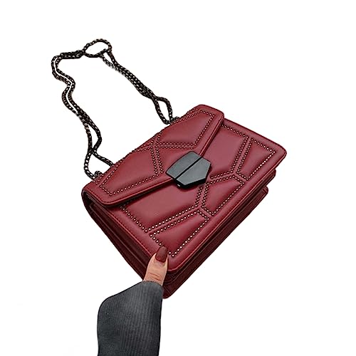 HUANIZI Nietenkette, PU-Umhängetasche, für Damen, einfache und elegante Umhängetasche, Luxus-Handtasche, Wine R, 23.5x16.5cm von HUANIZI