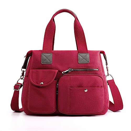 HUANIZI Nylontasche, Freizeittasche, große Kapazität, Schultertasche für Mädchen und Frauen, einfarbig, trendige Tasche, Reisetasche, Handtasche, Wine R, 35x32x14cm von HUANIZI