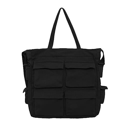 HUANIZI Schultertasche aus Segeltuch mit großer Kapazität für Damen, einfarbig, Handtasche für Schule und Freizeit, Schwarz, 37x14x41cm von HUANIZI