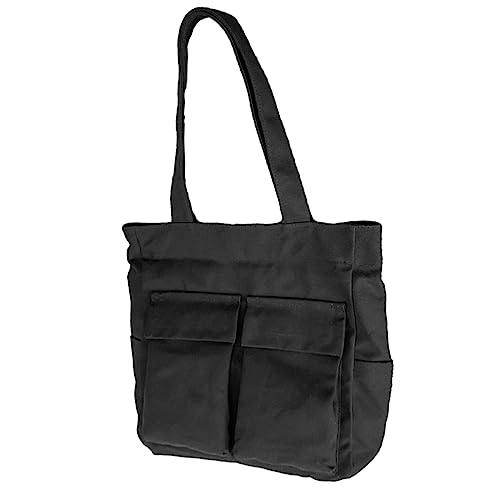 HUANIZI Schultertasche mit großem Fassungsvermögen für Damen, einfarbig, Handtasche für Schule und Freizeit, Schwarz, 36x39x13cm von HUANIZI