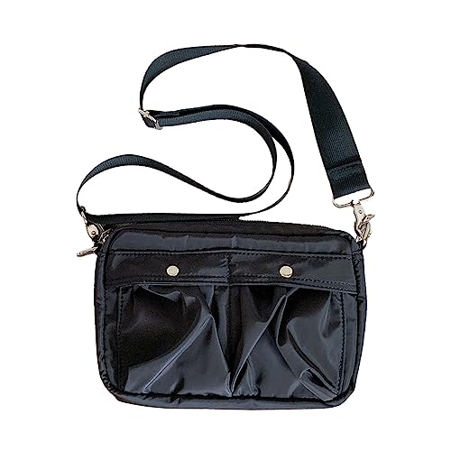 HUANIZI Stilvolle Vintage-Damen-Umhängetasche, Nylon, Umhängetasche, lässige Kuriertasche mit Reißverschluss, Schwarz, 23x5x16cm von HUANIZI