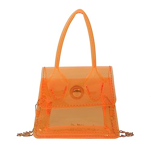 HUANIZI Transparente Jelly-Farbe, kleine quadratische Tasche, Damen, PVC, Umhängetasche, modische Handtasche, Orange/Abendrot im Zickzackmuster (Sunset Chevron), As picture shown von HUANIZI