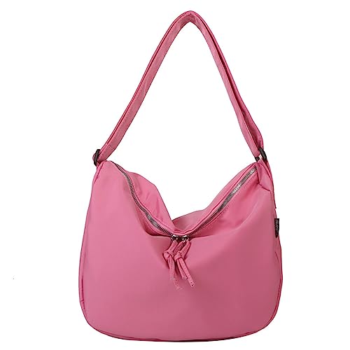 Modische Nylon-Tasche für Damen, Hobo-Handtasche, lässige Umhängetasche, Einkaufstasche, große Kapazität, Crossbody-Tasche, Pink, no pendant von HUANIZI