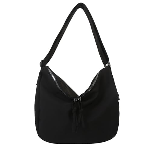 Modische Nylon-Tasche für Damen, Hobo-Handtasche, lässige Umhängetasche, Einkaufstasche, große Kapazität, Crossbody-Tasche, Schwarz, no pendant von HUANIZI