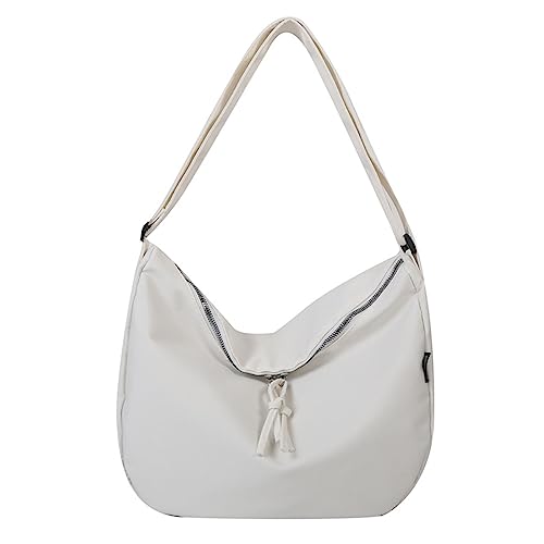 Modische Nylon-Tasche für Damen, Hobo-Handtasche, lässige Umhängetasche, Einkaufstasche, große Kapazität, Crossbody-Tasche, weiß, no pendant von HUANIZI