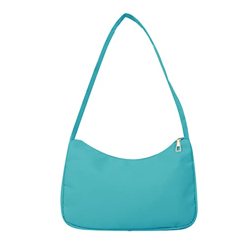 Schultertaschen für Damen, niedliche Hobo-Handtasche, Nylon, Achseltasche, Clutch, Geldbörse, Reißverschluss, einfarbig, blau, wie abgebildet, blau, AS THE PIC SHOW von HUANIZI