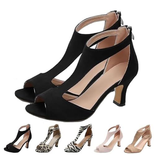 HUANZHI Nevriz Orthopädische High Heels, sexy dicke Absätze, Fischmaul-Sandalen, offene Zehensandalen, Strand-Boho-Sandalen, Kleidschuhe für Damen (Schwarz,36_) von HUANZHI