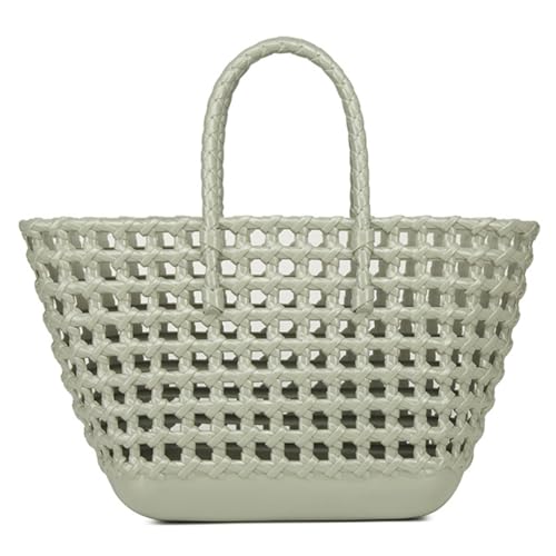 HUAOLAWQ Damen-Mesh-Tasche mit Griff oben, große Kapazität, Reisetasche, Handtasche, einfarbig, stilvolle Korbtasche, ausgehöhlt, for Outdoor-Camping von HUAOLAWQ