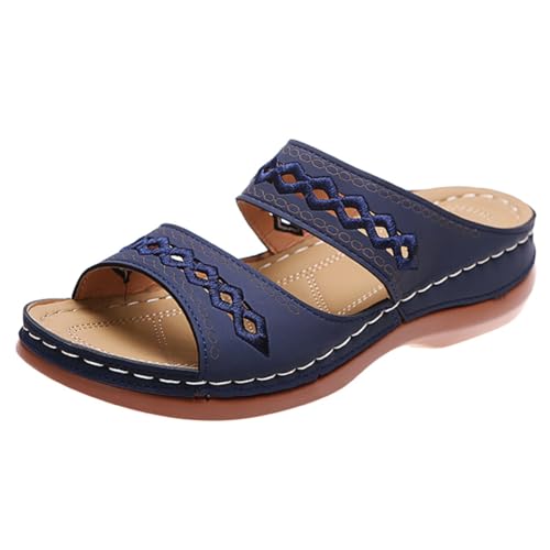 HUAOLAWQ Damen-Sandalen mit Keilabsatz und Fußgewölbeunterstützung, Slip-On-Slides, offener Zehenbereich, lässige Strandsandalen, bequem for Damen, lässig, elegant, Sommer von HUAOLAWQ