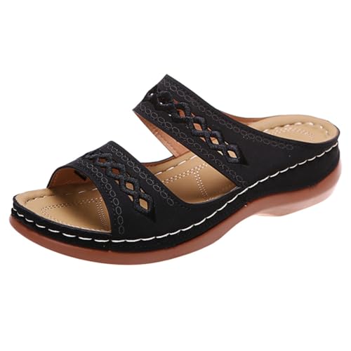 HUAOLAWQ Damen-Sandalen mit Keilabsatz und Fußgewölbeunterstützung, Slip-On-Slides, offener Zehenbereich, lässige Strandsandalen, bequem for Damen, lässig, elegant, Sommer von HUAOLAWQ