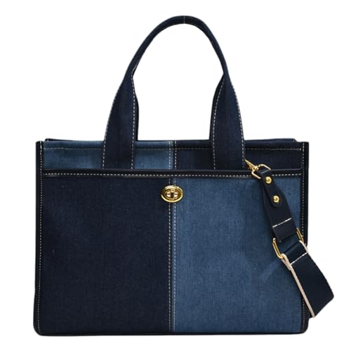 HUAOLAWQ Frauen Retro Umhängetasche Verstellbarer Riemen Denim Casual Tote Handtasche Kontrastfarbe Mode Umhängetasche Weibliche Tägliche Dating-Tasche von HUAOLAWQ