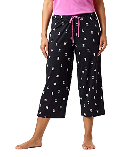 HUE Damen Bedruckte Strick-Capri-Pyjama-Schlafhose Pyjamaunterteil, Schwarz – Nachtmütze, Small von HUE